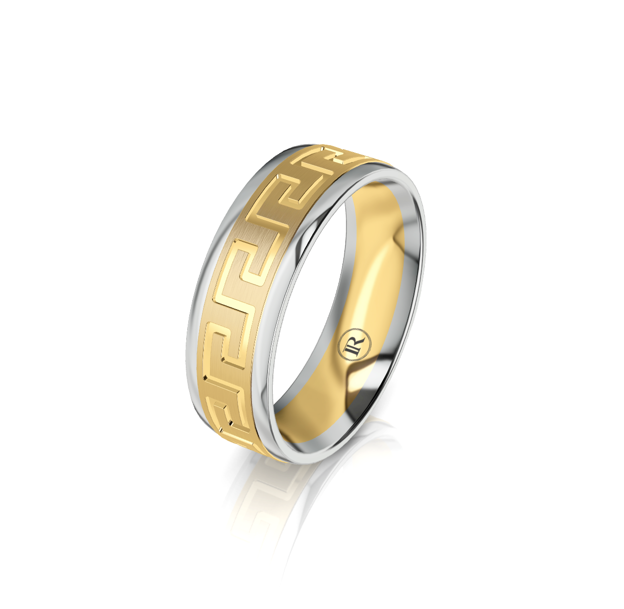 9ct White and Yellow Gold Greek Key Pattern Wedding Ring