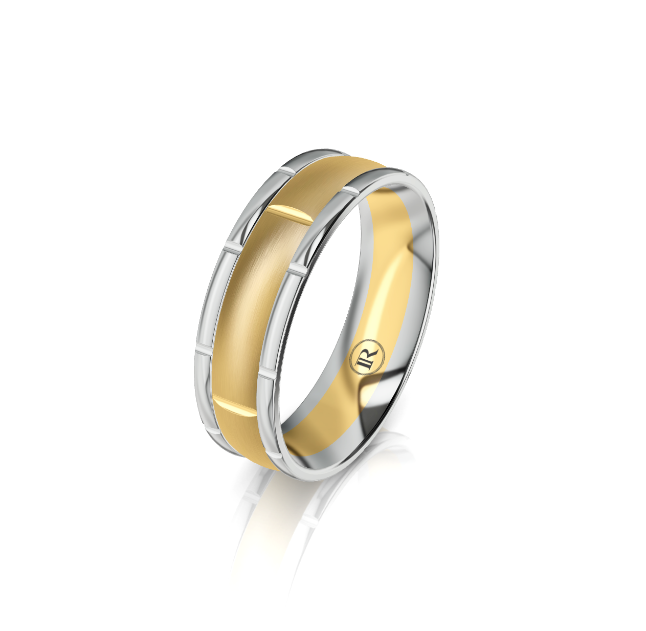 9ct White and Yellow Gold Brick Pattern Wedding Ring