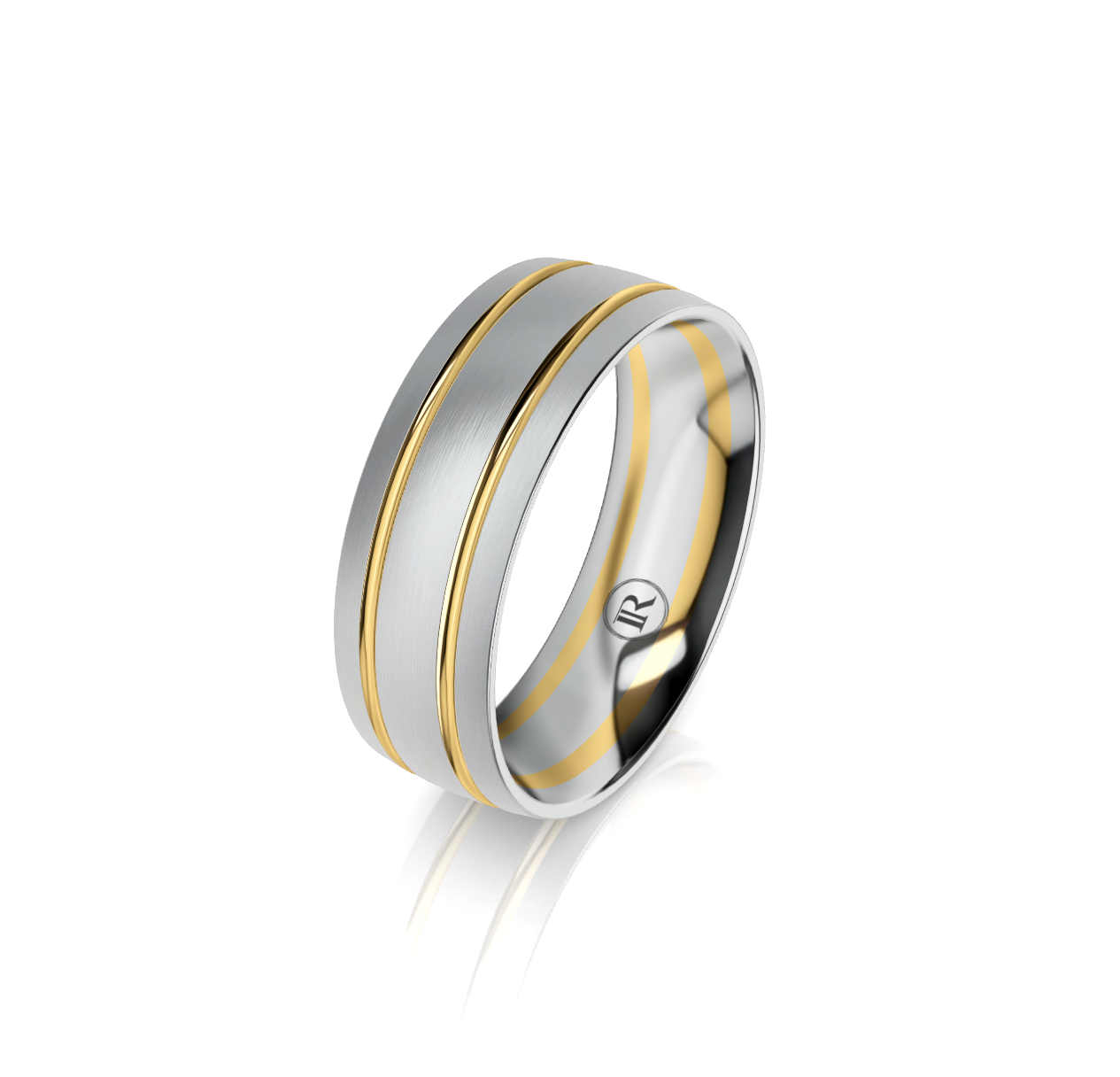 9ct White and Yellow Gold Double Groove Detail Wedding Ring