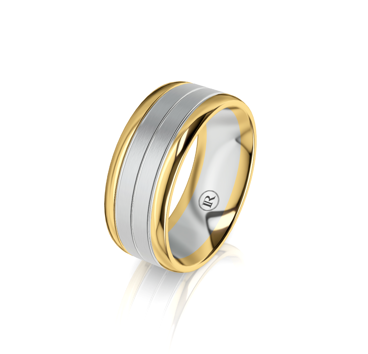 9ct White and Yellow Gold Double Groove Detail Wedding Ring