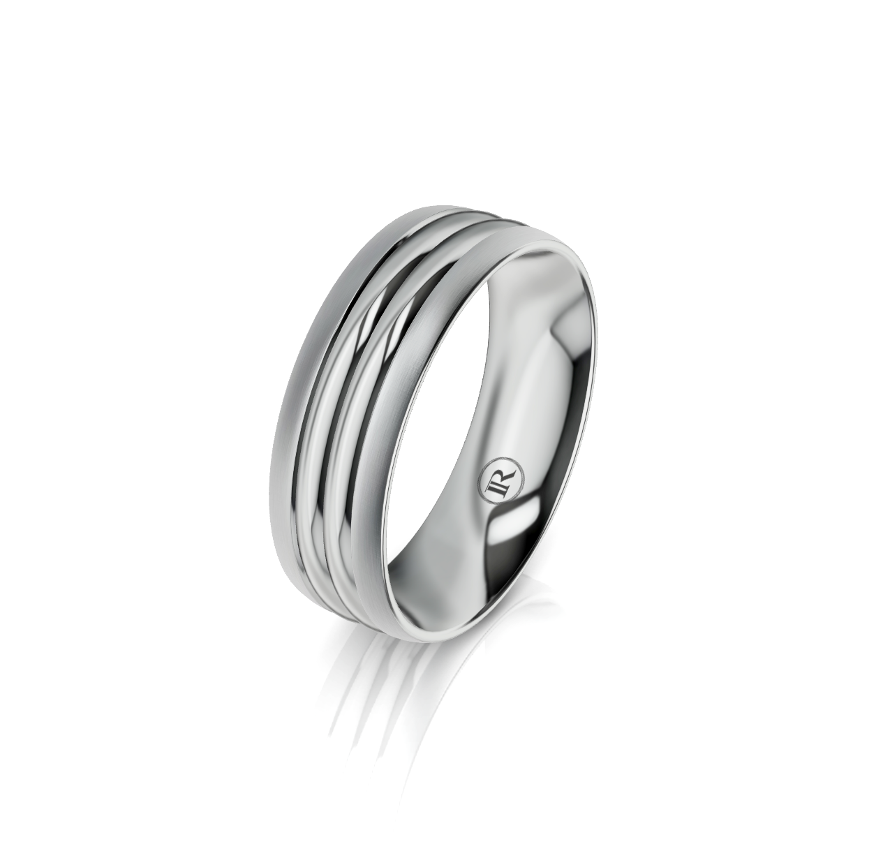 9ct White Gold Double Groove Detail Wedding Ring