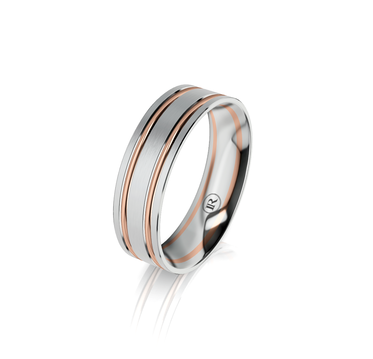 9ct White and Rose Gold Groove Detail Wedding Ring