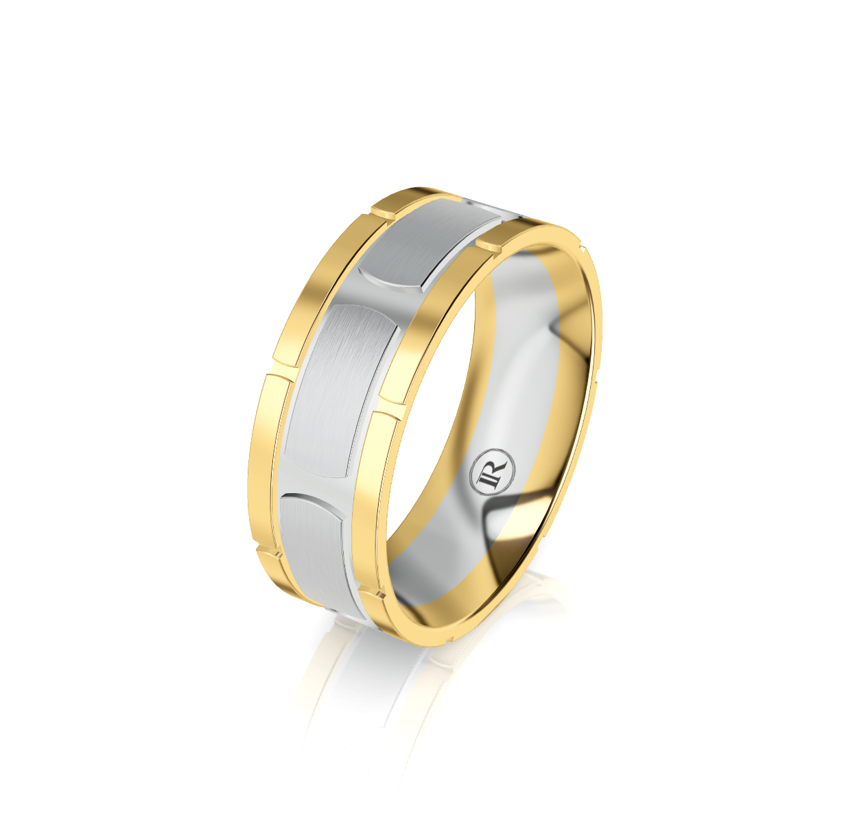 9ct White and Yellow gold Vertical Groove Detail Wedding Ring