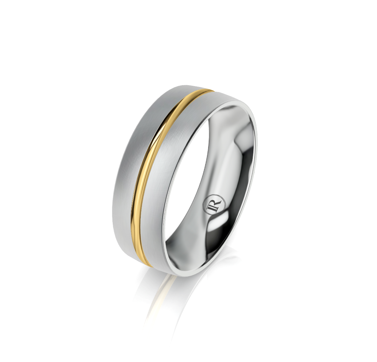9ct White and Yellow Gold Centre Groove Detail Wedding Ring