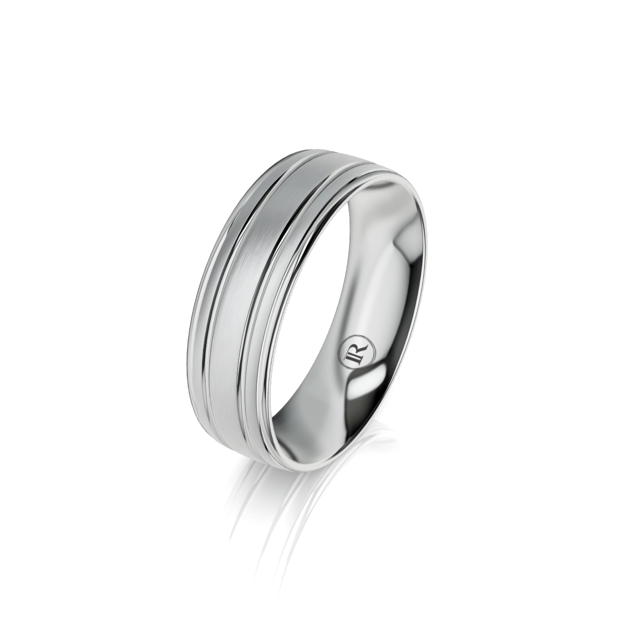 9ct White Gold Groove Detail Wedding Ring
