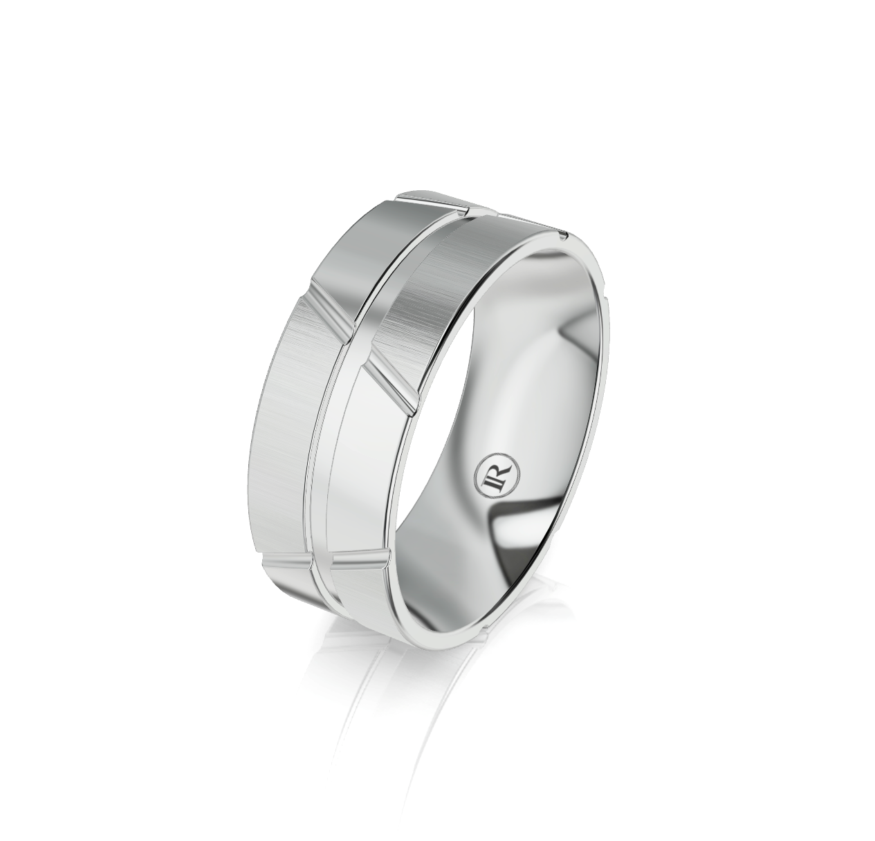 9ct White Gold Diagonal Groove Wedding Ring
