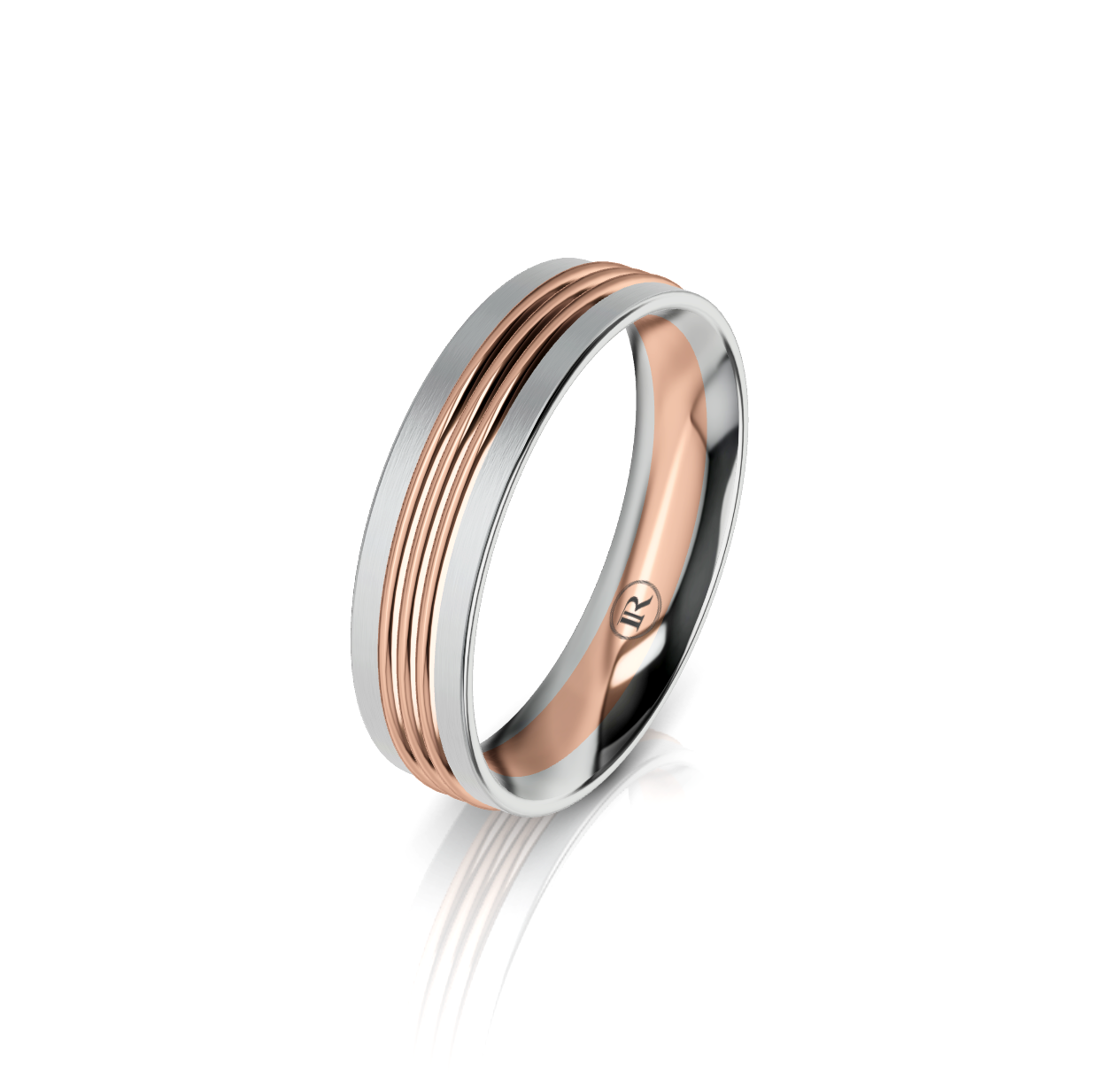 9ct White and Rose Gold Groove Detail Wedding Ring