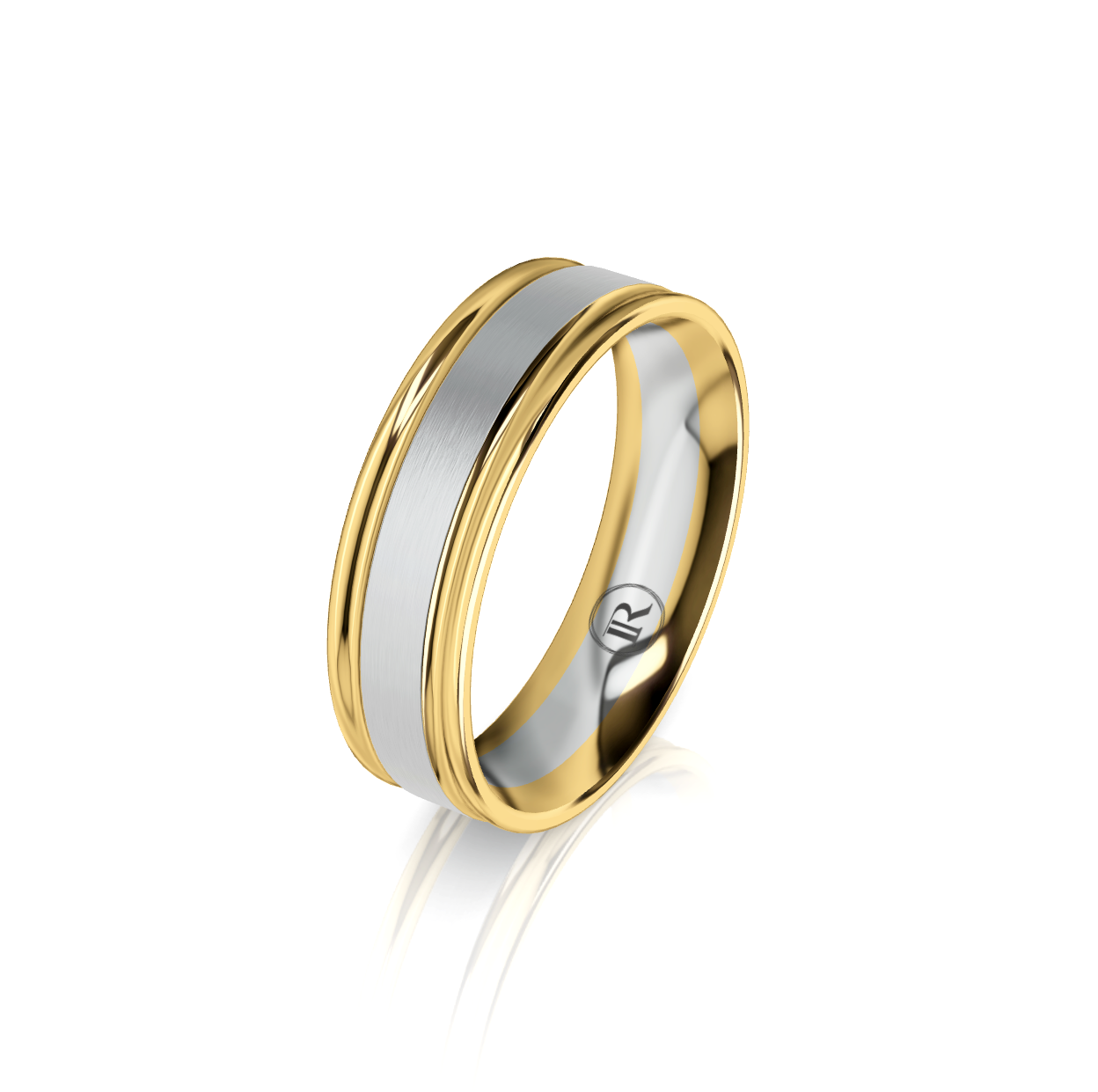 9ct White and Yellow Gold Groove Detail Wedding Ring