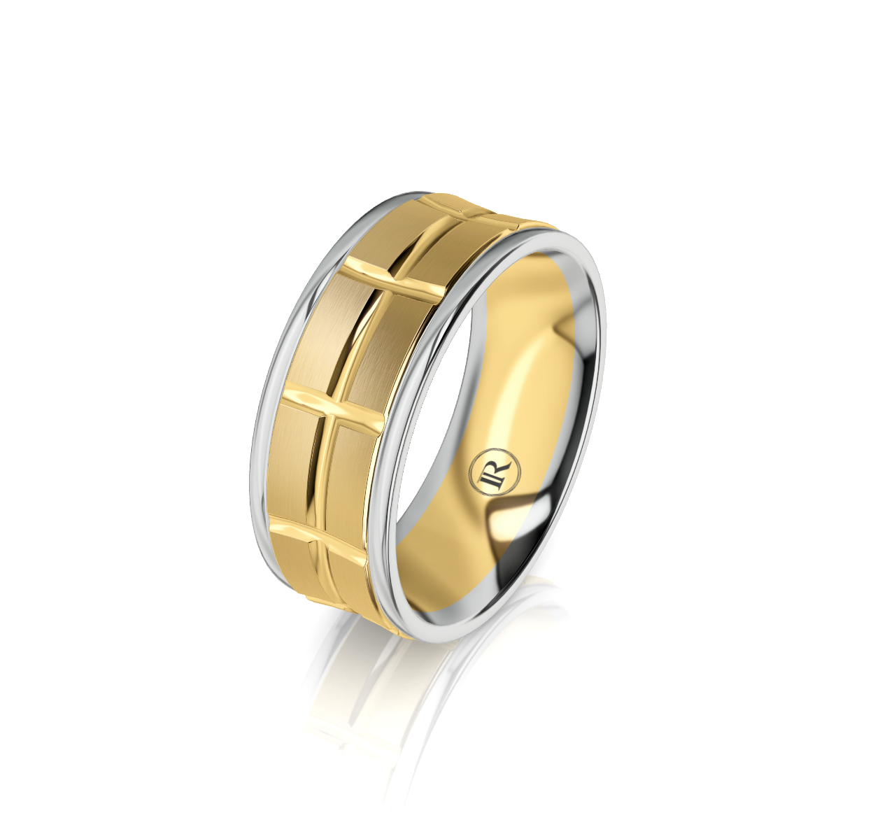 9ct White and Yellow Gold Concave Groove Detail Wedding Ring