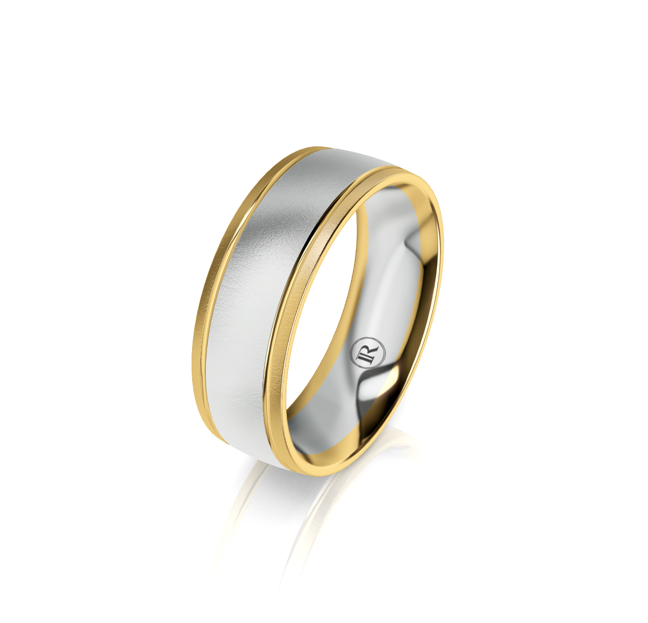 9ct White and Yellow Gold Groove Detail Wedding Ring