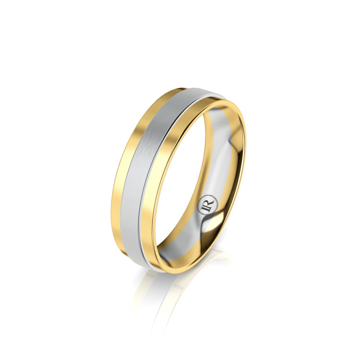 9ct White and Yellow Gold Groove Detail Wedding Ring