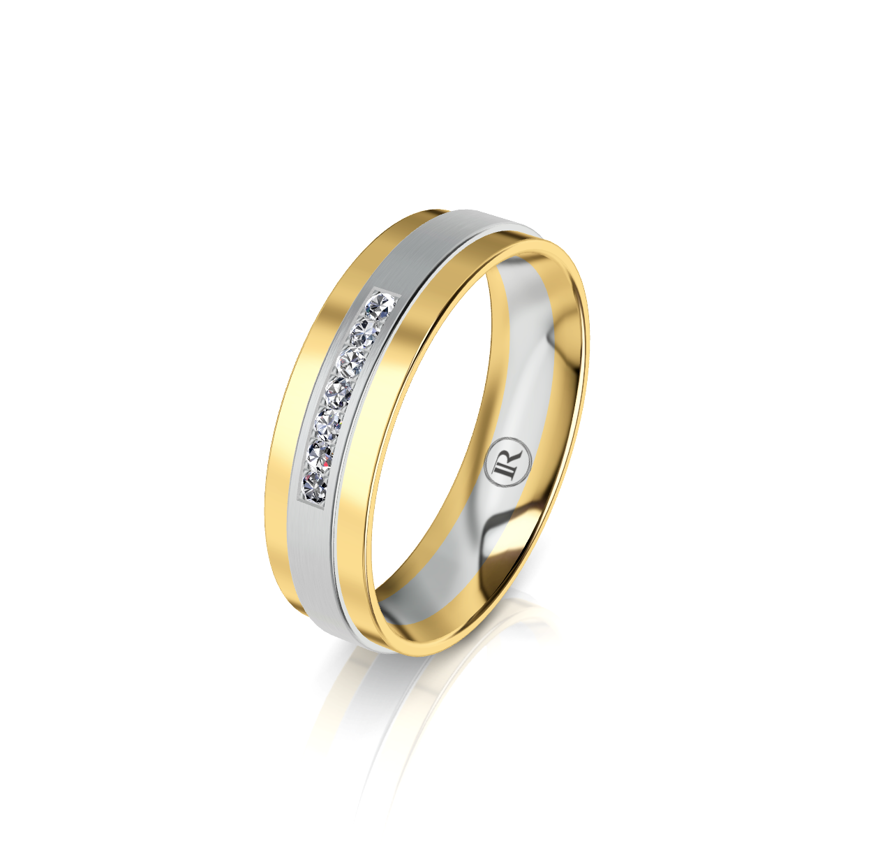 9ct White and Yellow Gold Diamond set  with Groove Detail Wedding Ring