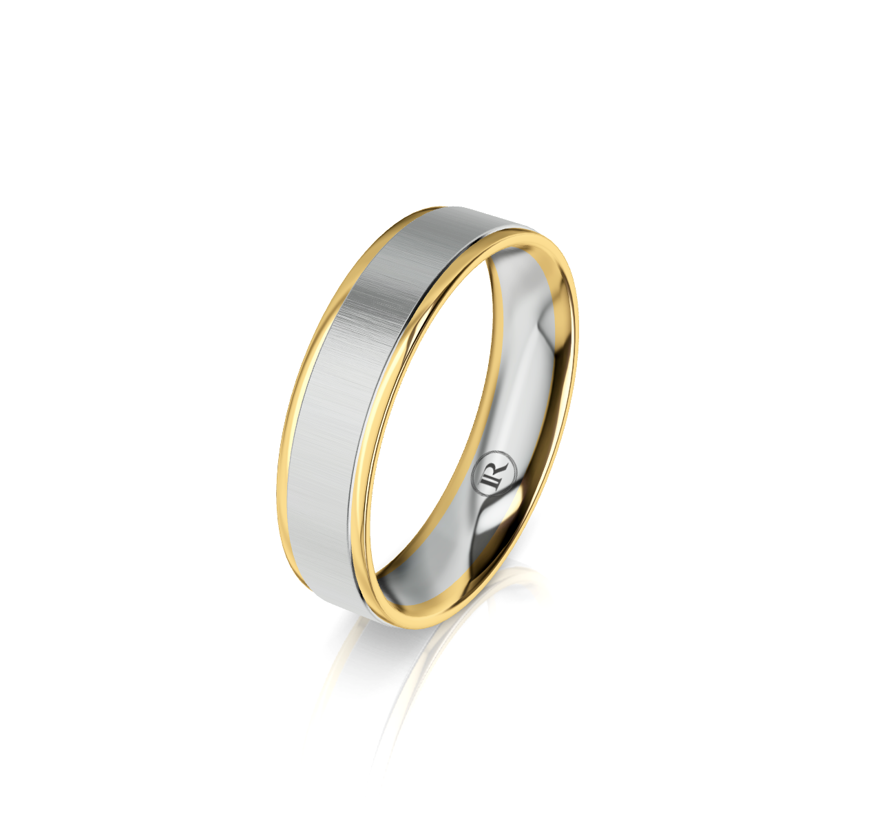 9ct White and Yellow Gold Groove Detail Wedding Ring