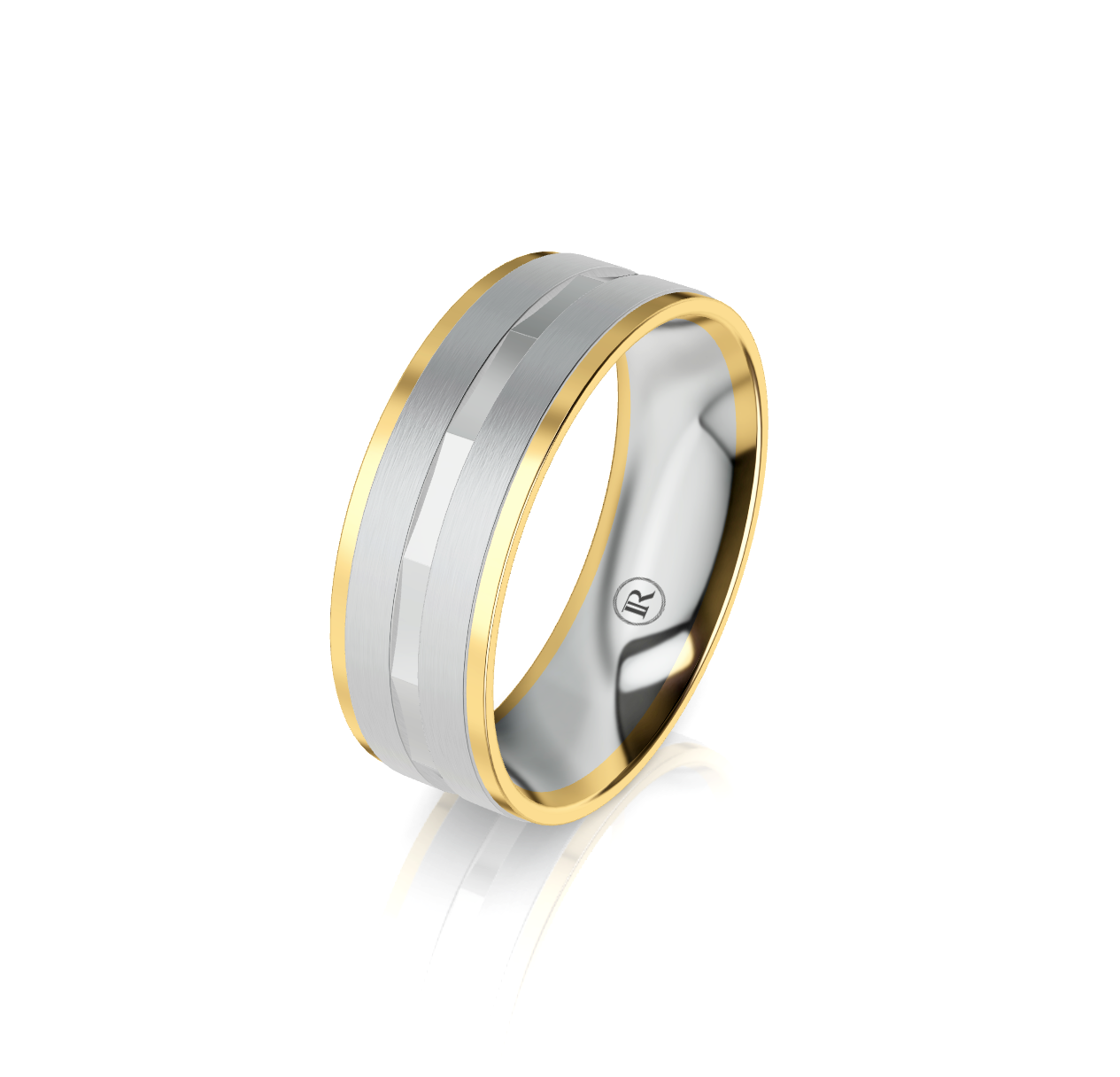 9ct White & Yellow Faceted Groove Wedding Ring