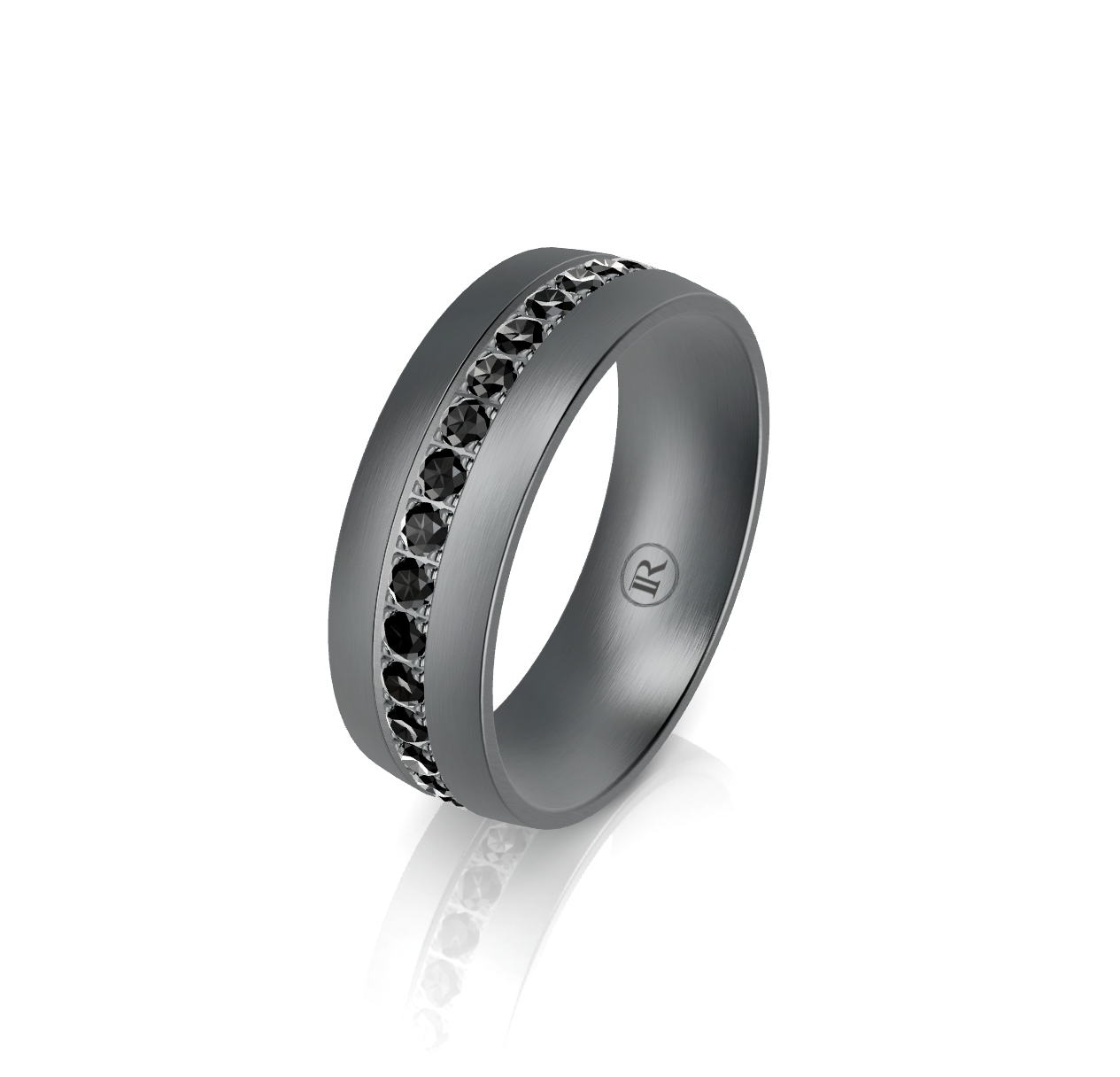 Tantalum and Black Diamond Detail Wedding Ring