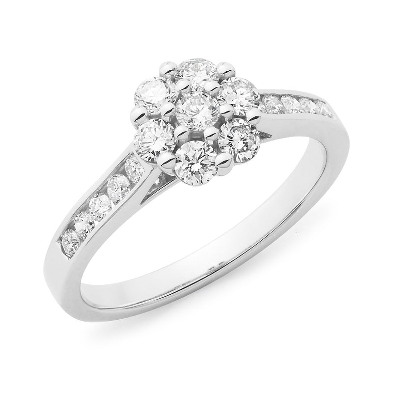 0.69ct Round Brilliant Cut Diamond Claw/Channel Set Cluster Engagement Ring in 18ct White Gold
