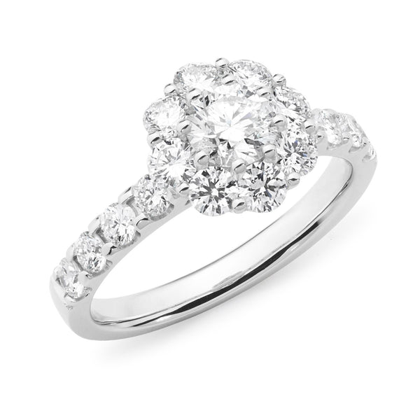 1.62ct Round Brilliant Cut Diamond Claw Set Cluster Engagement Ring in 18ct White Gold