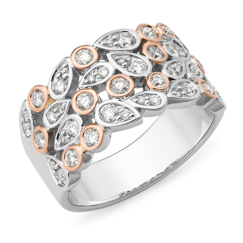 0.87ct Diamond Bead/Bezel Set Diamond Dress Ring in 9ct White & Rose Gold