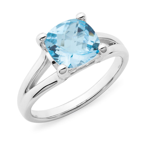 Blue Topaz 4 Claw Dress Ring in 9ct White Gold