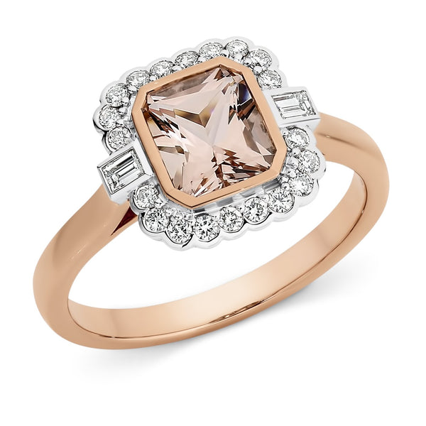 Morganite & Diamond Bezel Set Dress Ring in 9ct Rose/White Gold