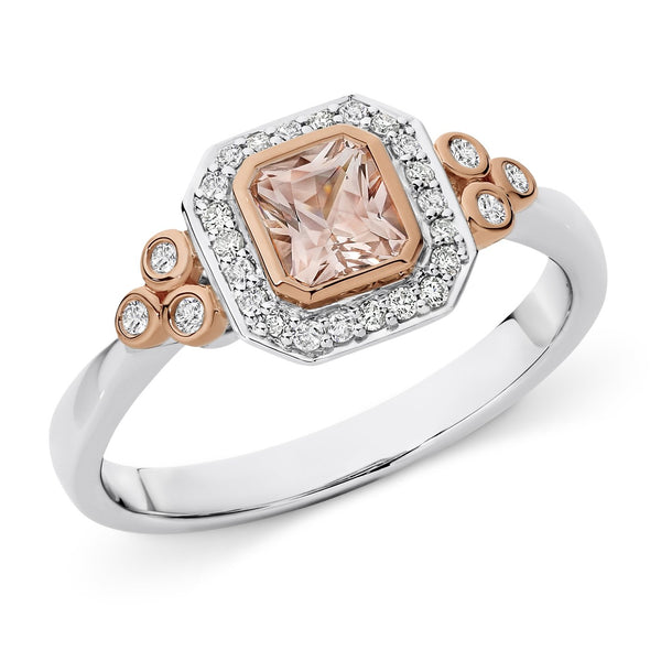 Morganite & Diamond Bezel Set Dress Ring in 9ct White/Rose Gold