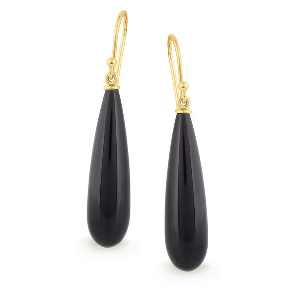 Onyx Cup Drop Earrings in 9ct Yellow Gold