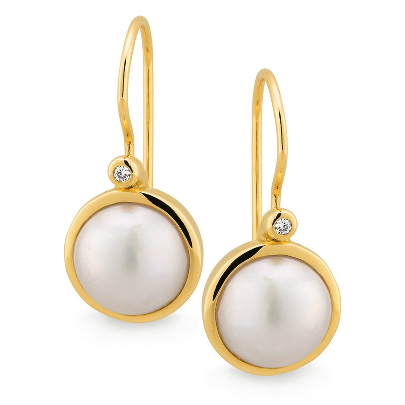 Mabe Pearl & Diamond Drop Earrings in 9ct Yellow Gold