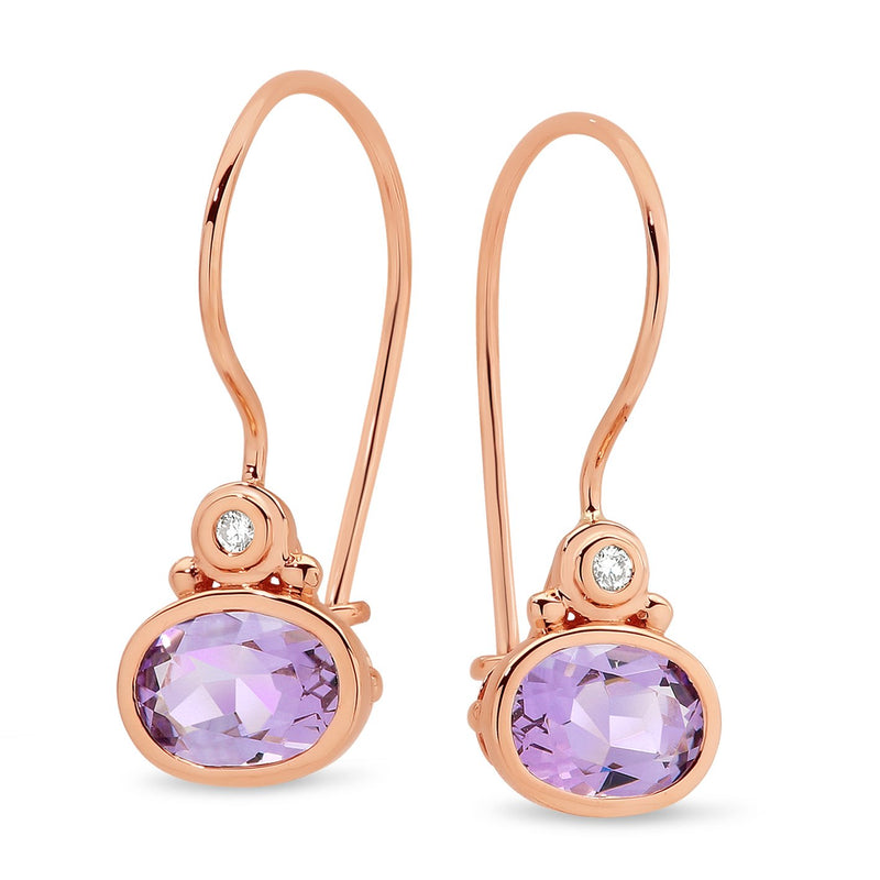 Pink Amethyst & Diamond Hook Earrings in 9ct Rose Gold