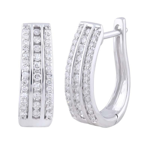 9ct White Gold Diamond TDW 78=0.33ct HI-SI Pave Channel Huggie Earrings